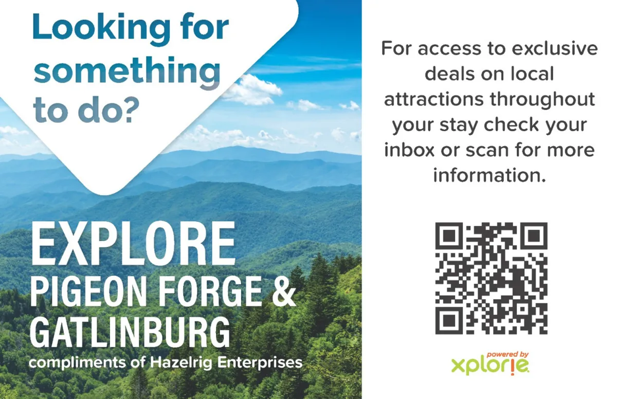 A panoramic view of the mountains with a blue sky and text overlay promoting local attractions. The landscape evokes the spirit of exploration and highlights the surrounding area's scenic beauty and entertainment opportunities.