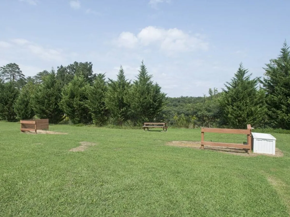 A serene outdoor setting featuring benches on a grassy lawn, shaded by mature trees and overlooking a distant, scenic landscape. The tranquil mood invites moments of relaxation, picnicking, or connecting with nature—ideal for multi-generational family time and group enjoyment outside.
